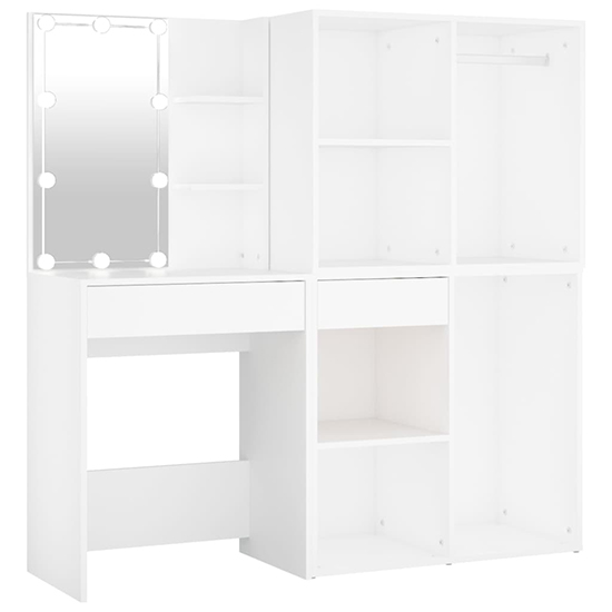 Varro Wooden Dressing Set In White With 2 Cabinets And LED