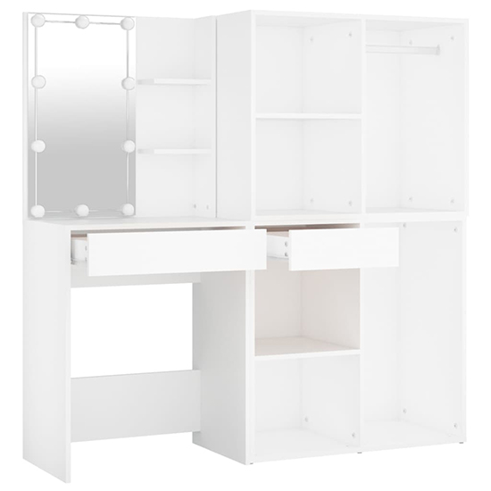 Varro Wooden Dressing Set In White With 2 Cabinets And LED