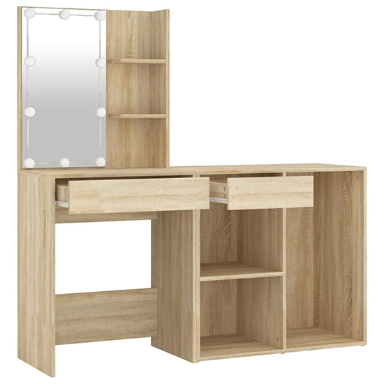 Varro Wooden Dressing Set In Sonoma Oak With 1 Cabinet And LED