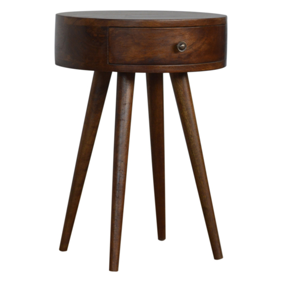 Read more about Logan wooden circular bedside cabinet in chestnut with 1 drawer