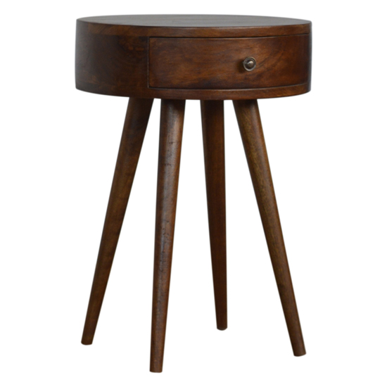 Lasix Wooden Circular Bedside Cabinet In Chestnut With 1 Drawer