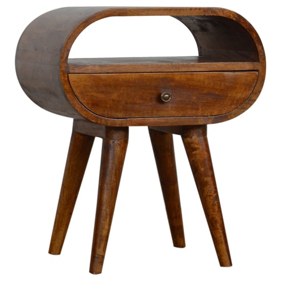 Read more about Vary wooden circular bedside cabinet in chestnut with open slot