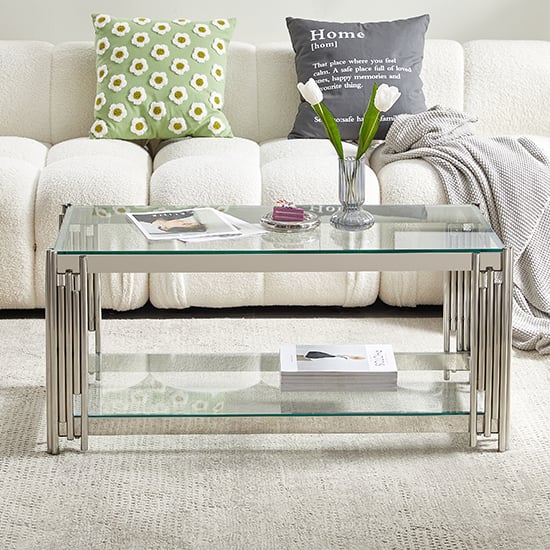 Vasari Clear Glass Coffee Table With Stainless Steel Frame_2