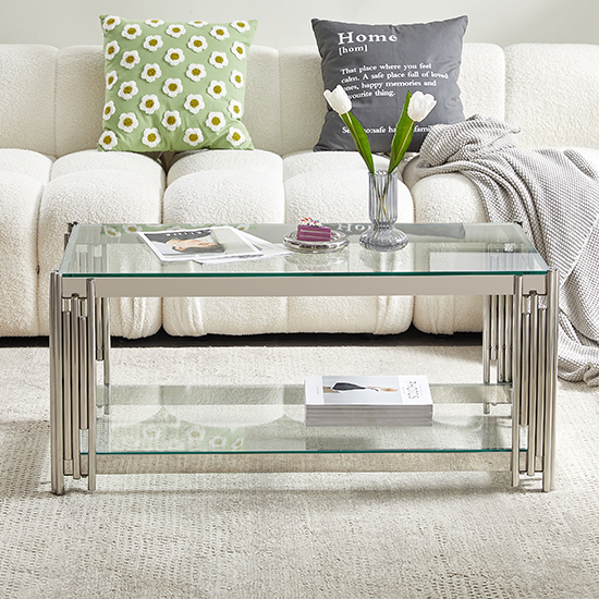 Vasari Clear Glass Coffee Table With Stainless Steel Frame Furniture