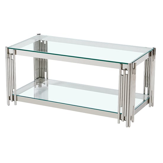 Vasari Clear Glass Coffee Table With Stainless Steel Frame Furniture