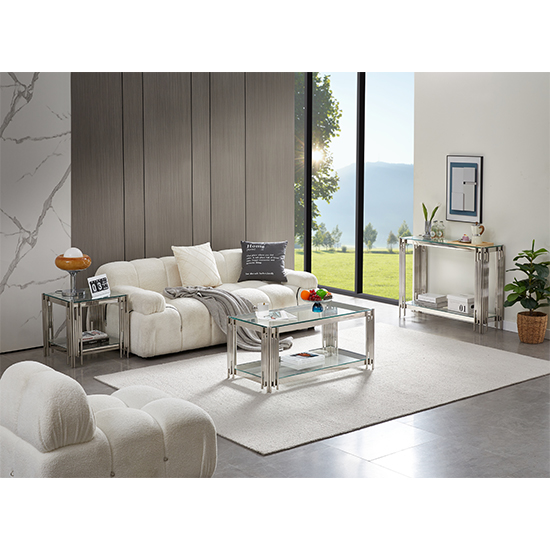 Vasari Clear Glass Coffee Table With Stainless Steel Frame_6