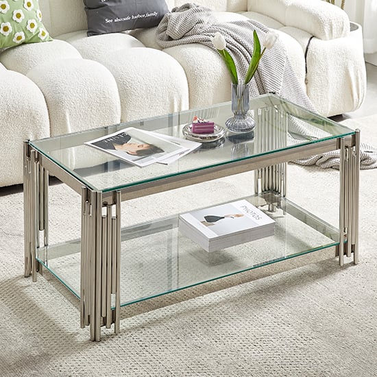 Photo of Vasari clear glass coffee table with stainless steel frame