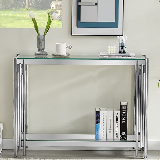 Vasari Clear Glass Console Table With Stainless Steel Frame_2