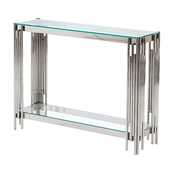 Vasari Clear Glass Console Table With Stainless Steel Frame_3
