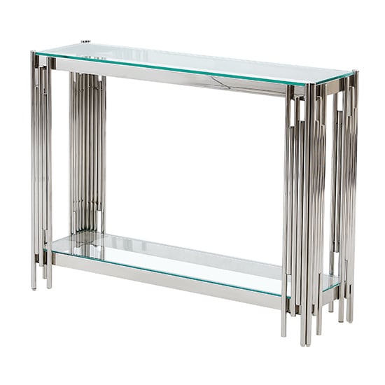 Vasari Clear Glass Console Table With Stainless Steel Frame Furniture