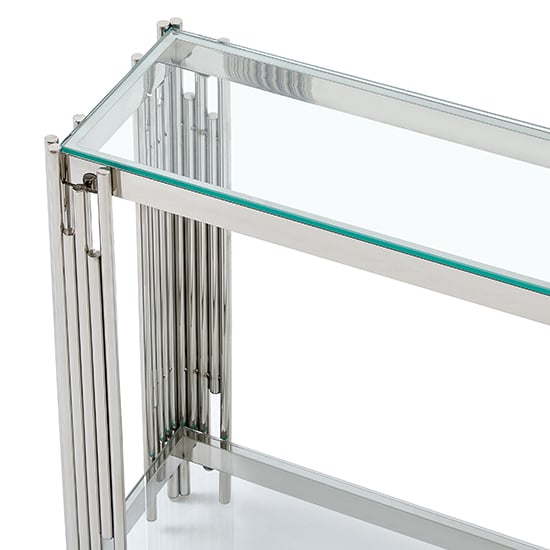 Vasari Clear Glass Console Table With Stainless Steel Frame_4