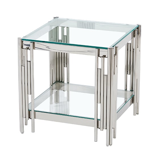 Vasari Clear Glass Lamp Table With Stainless Steel Frame_3