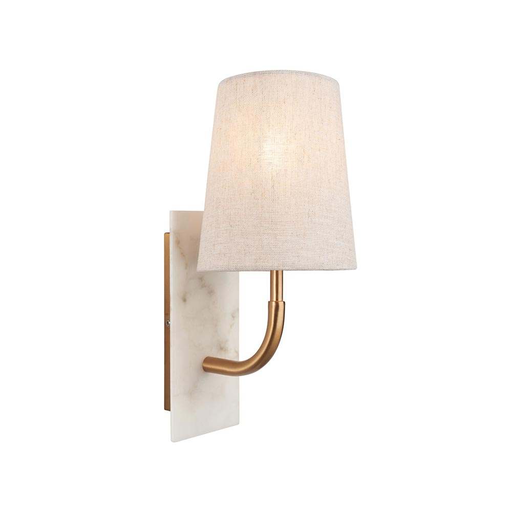 Vashon Natural Fabric Curved Wall Light With White Marble Base
