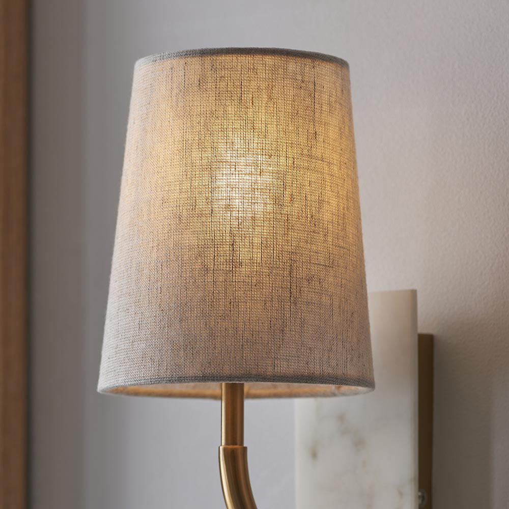 Vashon Natural Fabric Curved Wall Light With White Marble Base
