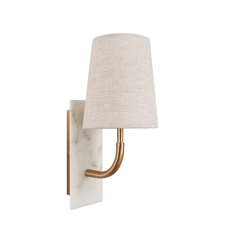 Vashon Natural Fabric Curved Wall Light With White Marble Base