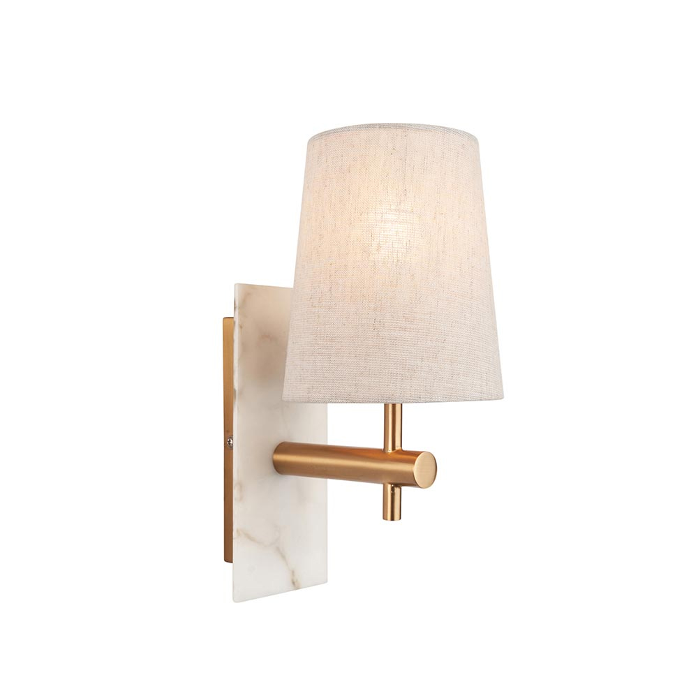 Vashon Natural Fabric Wall Light With White Marble Base