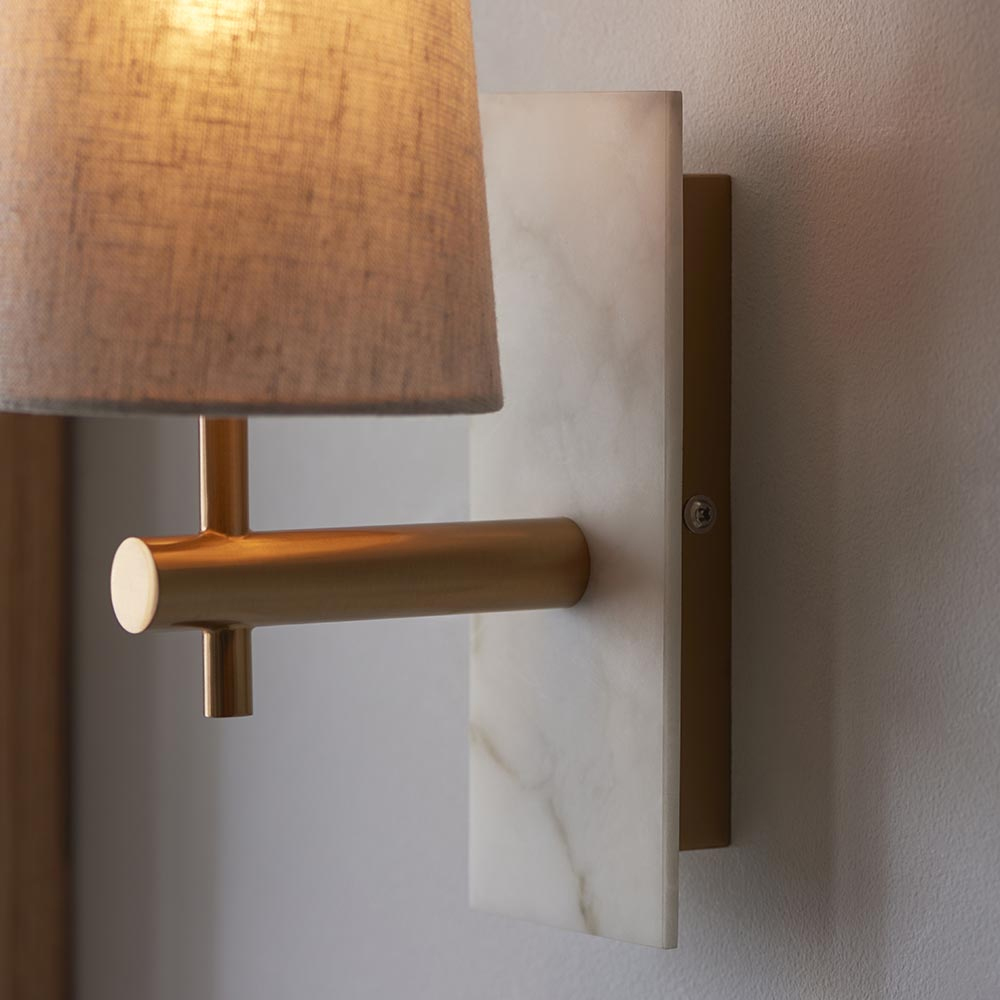 Vashon Natural Fabric Wall Light With White Marble Base