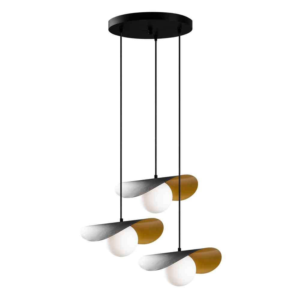 Vatoz 3 Light Metal Ceiling Pendant Light in Black and White