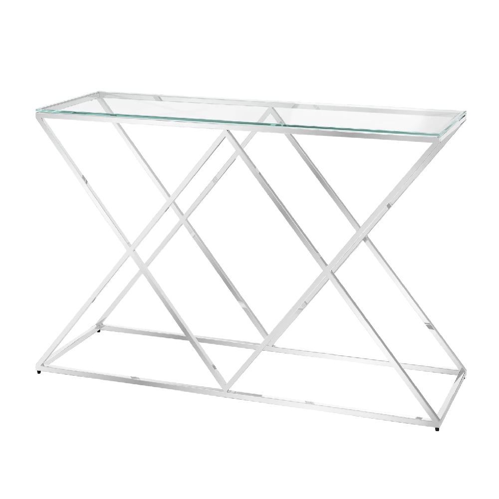 Read more about Vauxhall clear glass console table with chrome frame