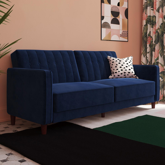 Purfleet Velvet Upholstered Pin Tufted Sofa Bed In Blue_2