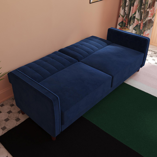 Purfleet Velvet Upholstered Pin Tufted Sofa Bed In Blue_3