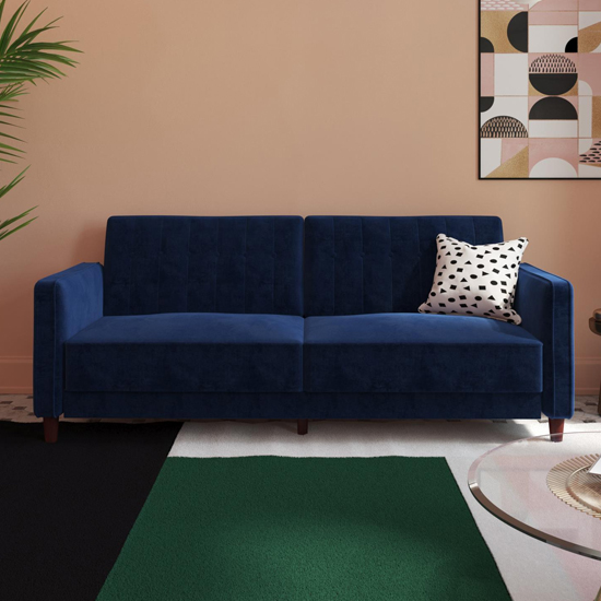 Purfleet Velvet Upholstered Pin Tufted Sofa Bed In Blue Fif Purfleet Velvet Upholstered Pin Tufted, Upholstered Tufted Sofa Bed