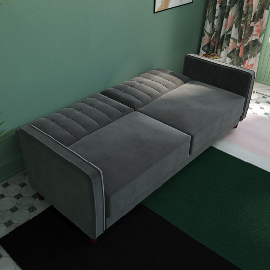 Purfleet Velvet Upholstered Pin Tufted Sofa Bed In Grey_3