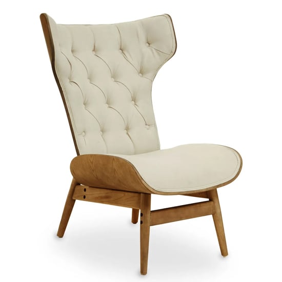 Photo of Veens fabric bedroom chair in beige with winged back