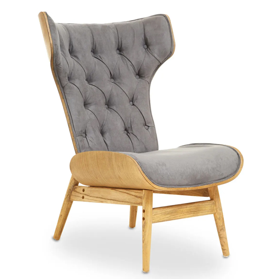 Photo of Veens velvet bedroom chair in grey with winged back