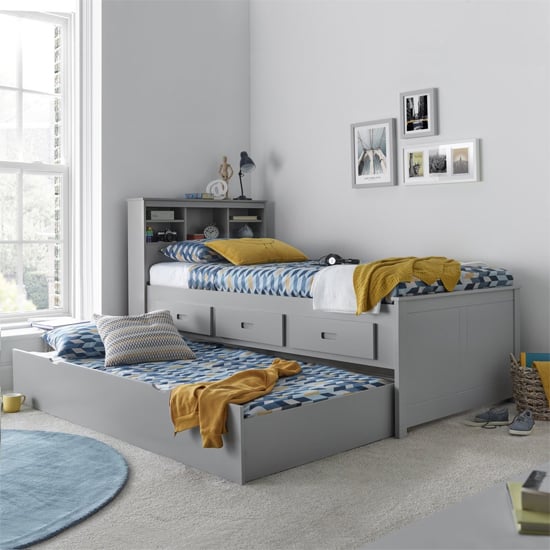 Product photograph of Vevey Pinewood Guest Single Bed With Guest Bed In Grey from Furniture in Fashion