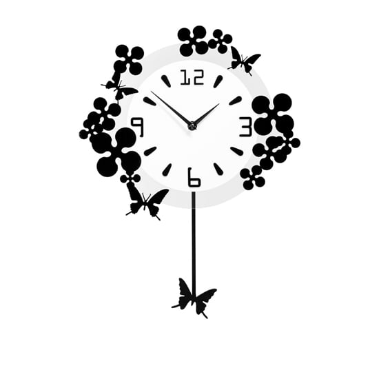 Photo of Veeto butterfly pendulum wall clock in black and white