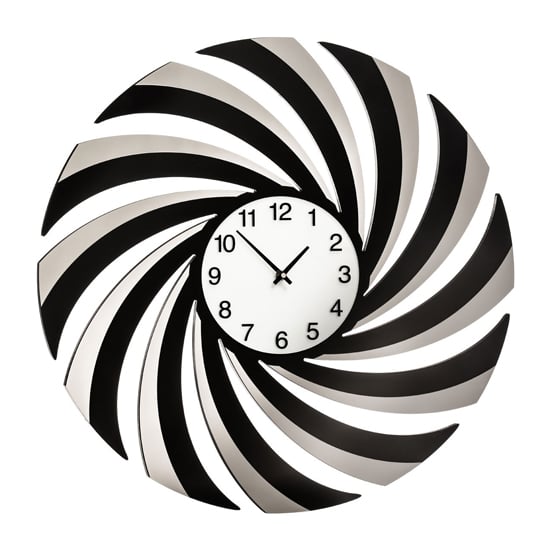 Veeto Contemporary Mirrored Swirl Wall Clock In Black And White