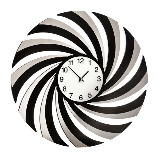 Read more about Veeto contemporary mirrored swirl wall clock in black and white