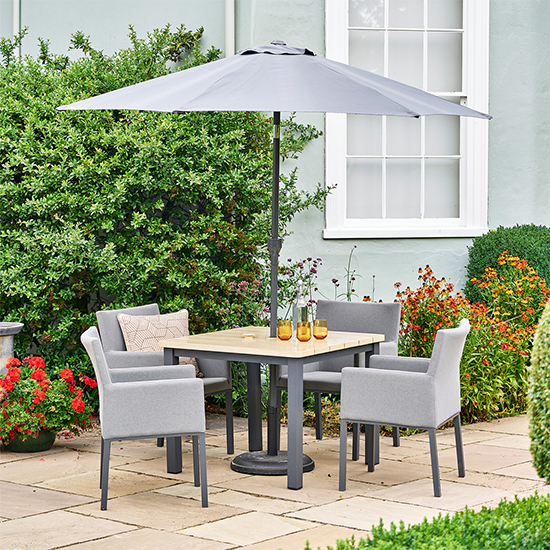 Product photograph of Vega 4 Seater Dining Set With Dining Chairs And 2 5m Parasol from Furniture in Fashion