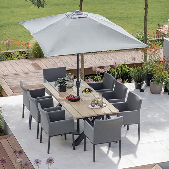 Product photograph of Vega 8 Seater Dining Set With Dining Chairs And Parasol from Furniture in Fashion