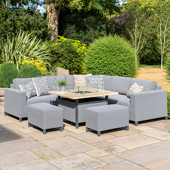 Vega Aluminium Modular Dining Set With Firepit Table In Grey_2