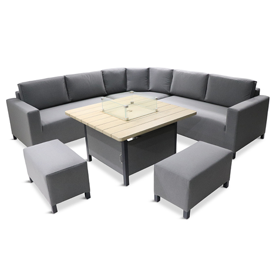 Vega Aluminium Modular Dining Set With Firepit Table In Grey_4
