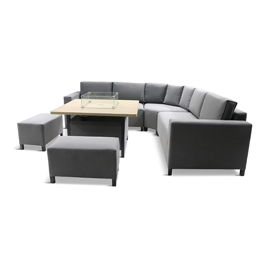 Vega Aluminium Modular Dining Set With Firepit Table In Grey_5