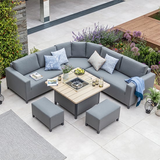 View Vega aluminium modular dining set with firepit table in grey