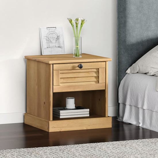 Product photograph of Vega Pinewood Bedside Cabinet With 1 Drawer In Brown from Furniture in Fashion