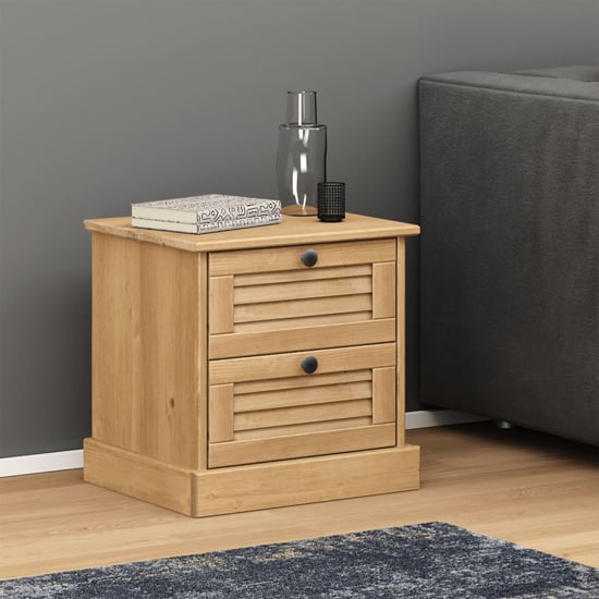 Product photograph of Vega Pinewood Bedside Cabinet With 2 Drawers In Brown from Furniture in Fashion