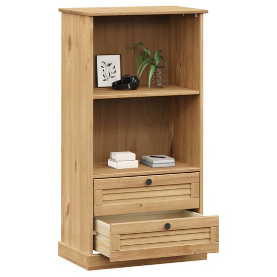 Vega Pinewood Bookcase With 1 Shelf 2 Drawers In Brown