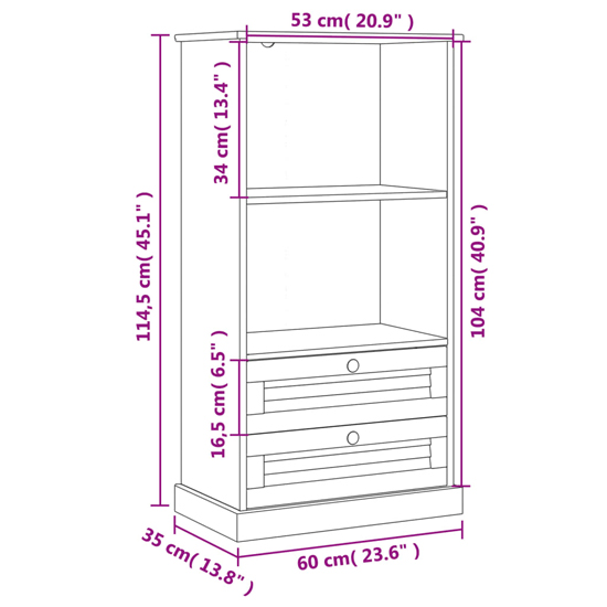 Vega Pinewood Bookcase With 1 Shelf 2 Drawers In Brown