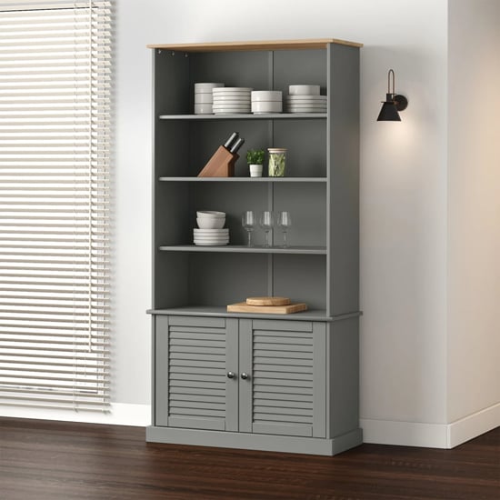 Product photograph of Vega Pinewood Bookcase With 2 Doors 3 Shelves In Grey from Furniture in Fashion