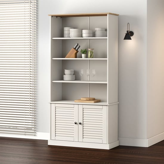 Product photograph of Vega Pinewood Bookcase With 2 Doors 3 Shelves In White from Furniture in Fashion