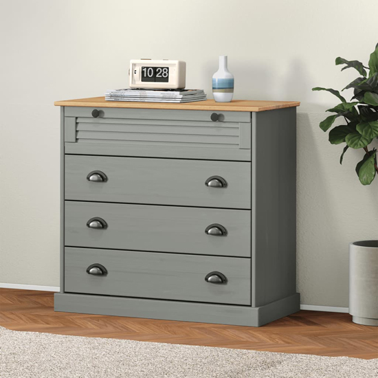 Vega Pinewood Chest Of 4 Drawers In Grey thumbnail