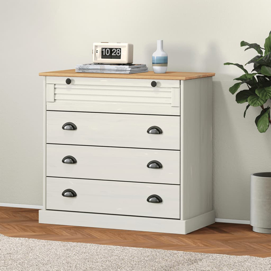 Vega Pinewood Chest Of 4 Drawers In White thumbnail