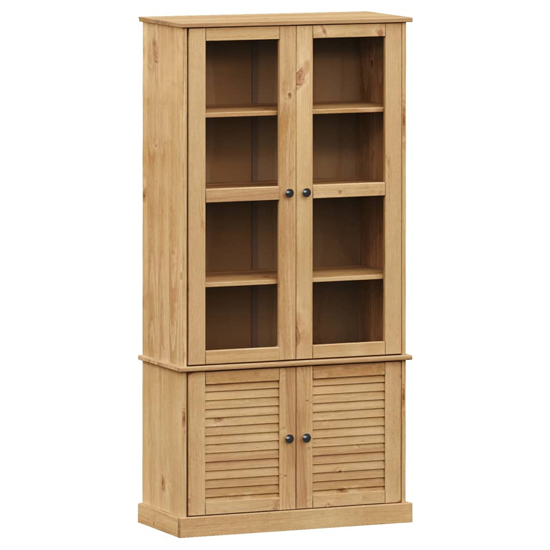 Vega Pinewood Display Cabinet With 2 Glass Doors In Brown