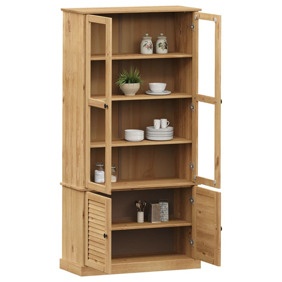 Vega Pinewood Display Cabinet With 2 Glass Doors In Brown