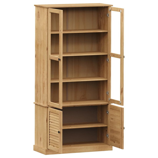 Vega Pinewood Display Cabinet With 2 Glass Doors In Brown